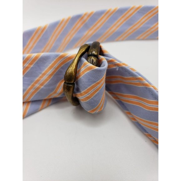 J. CREW Women's Cotton Double Bronze D-ring Preppy Belt Blue Orange Stripe - S/M - Picture 5 of 8